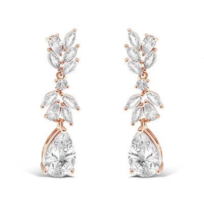 Bridal Rosegold Cubic Zirconia Drop Earrings 145934