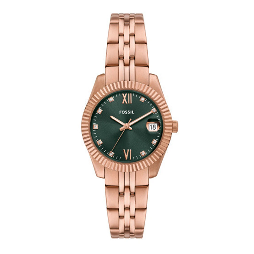 Fossil Scarlette Three-Hand Date Rose Gold-Tone Stainless Steel Watch 152907