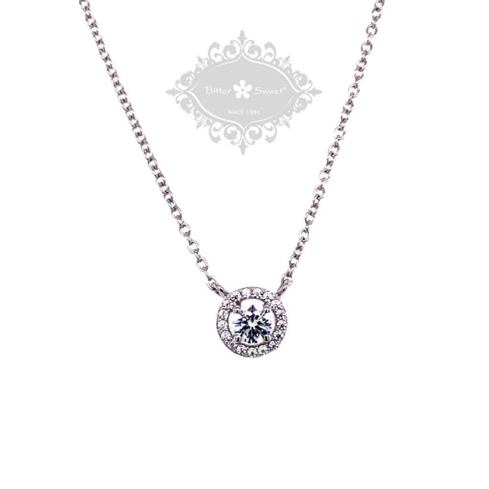Sterling Silver Cubic Zirconia Round Outline Necklace 143470