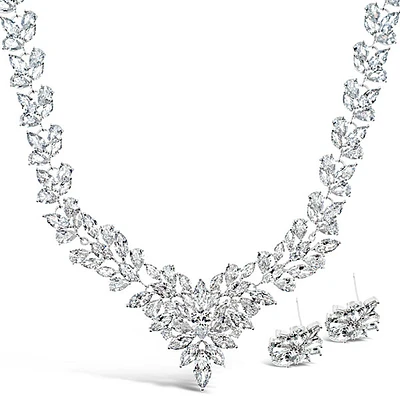 Bridal Silver Cubic Zirconia Necklace & Earrings Set 126687