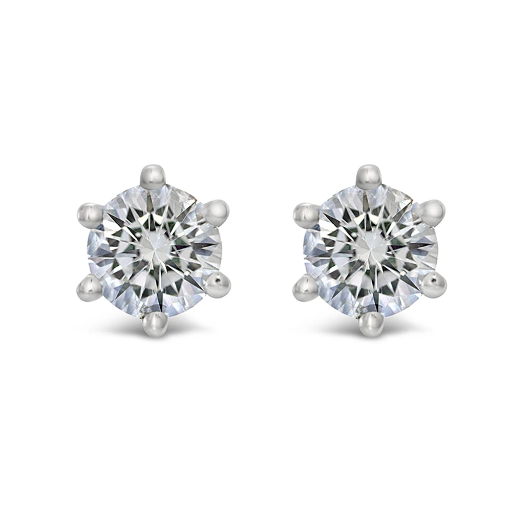 Sterling Silver Cubic Zirconia 8 Hearts 8 Arrows 5mm 6 Claws Studs 122628