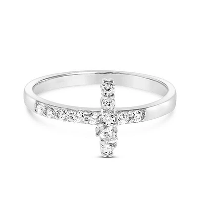 Sterling Silver Cubic Zirconia Cross Ring 149738