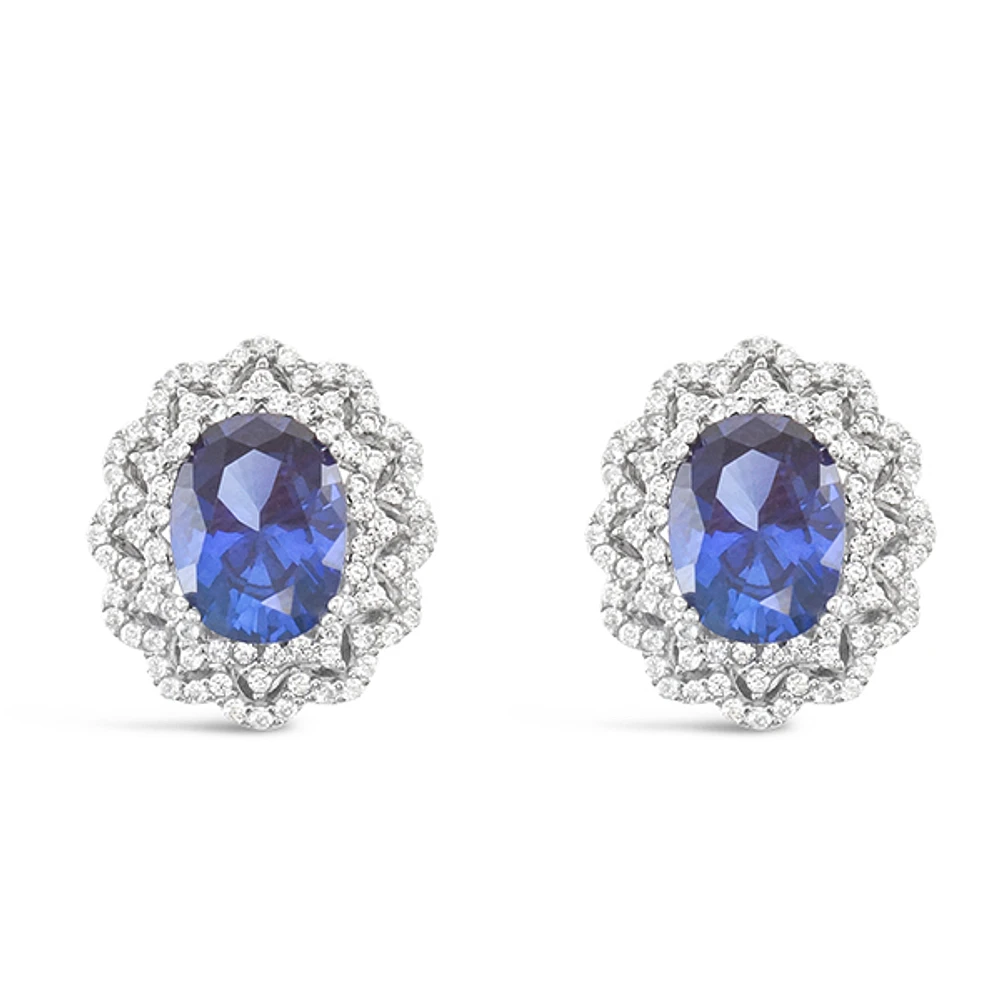 Sterling Silver Sapphire Oval Cubic Zirconia Earrings 153389