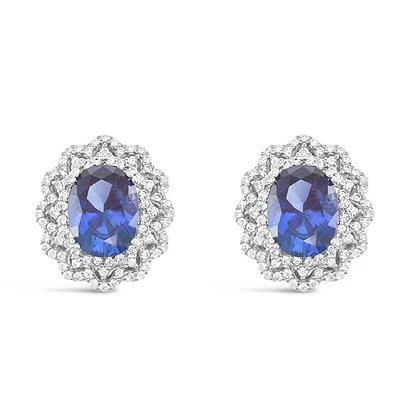 Sterling Silver Sapphire Oval Cubic Zirconia Earrings 153389