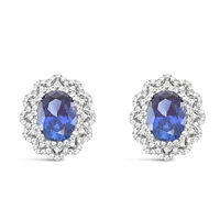 Sterling Silver Sapphire Oval Cubic Zirconia Earrings 153389