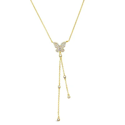 Gold Plated Sterling Silver Cubic Zirconia Butterfly Necklace
