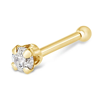 Yellow Gold 2mm Cubic Zirconia Ball End Nose Stud 139820