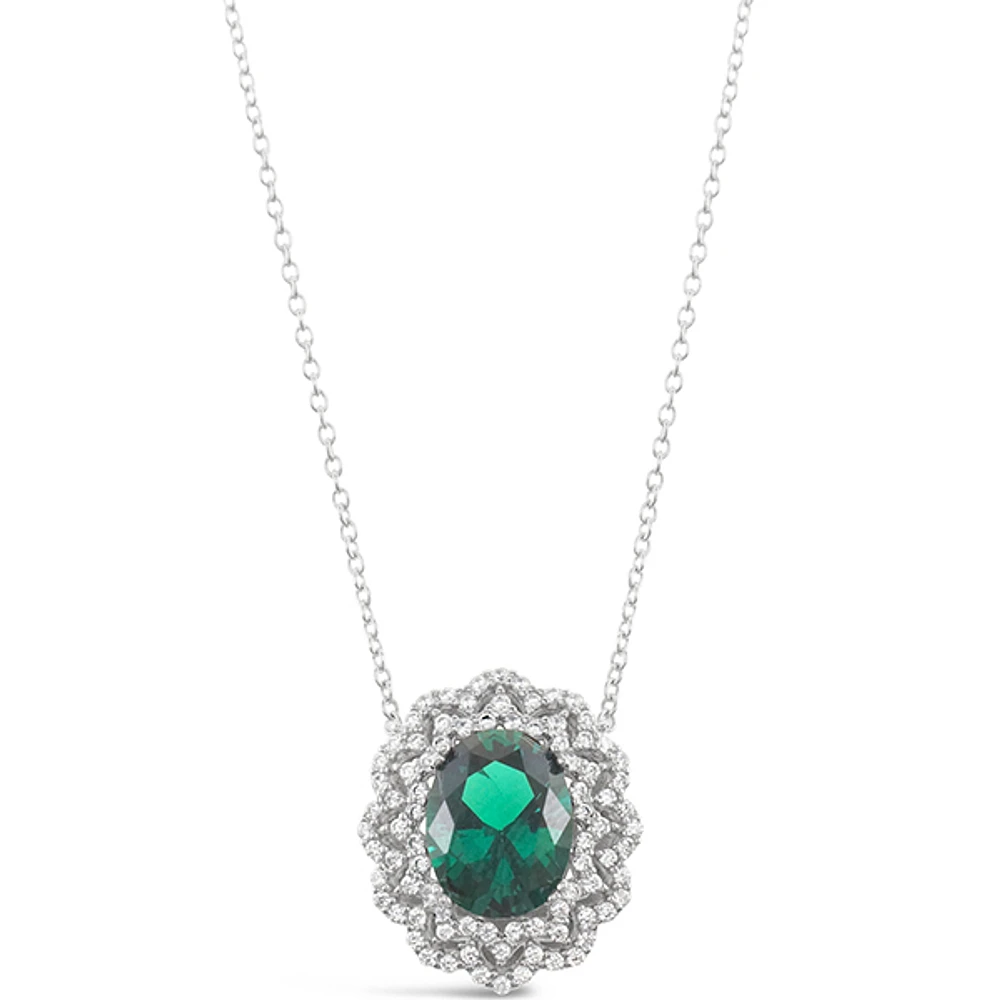 Sterling Silver Emerald Oval Cubic Zirconia Necklace 153382