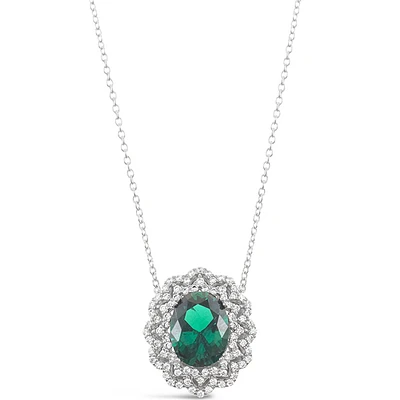 Sterling Silver Emerald Oval Cubic Zirconia Necklace 153382