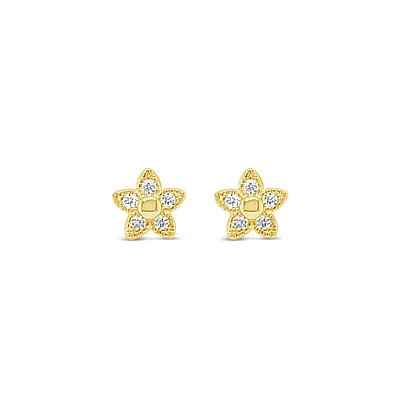 10k Yellow Gold Cubic Zirconia Flower Studs Earrings 153785