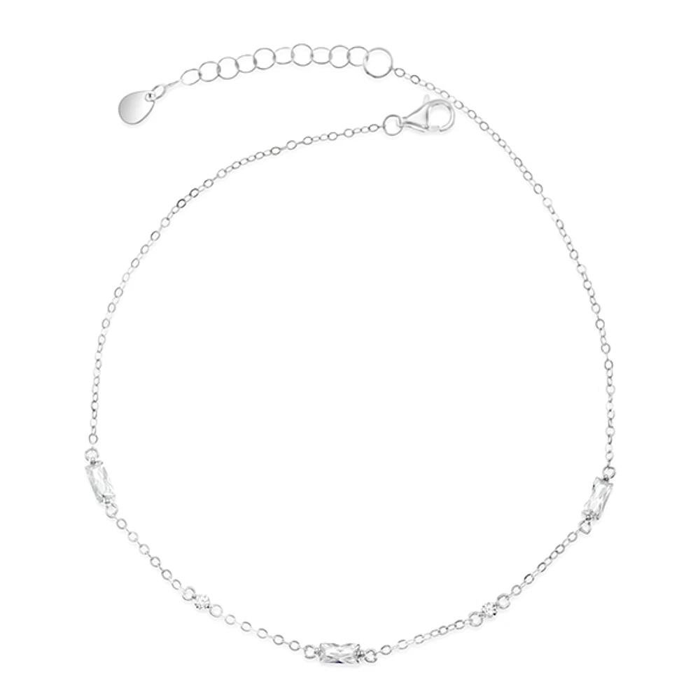 Sterling Silver Baguette Cubic Zirconia Anklet