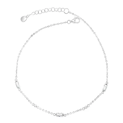 Sterling Silver Baguette Cubic Zirconia Anklet
