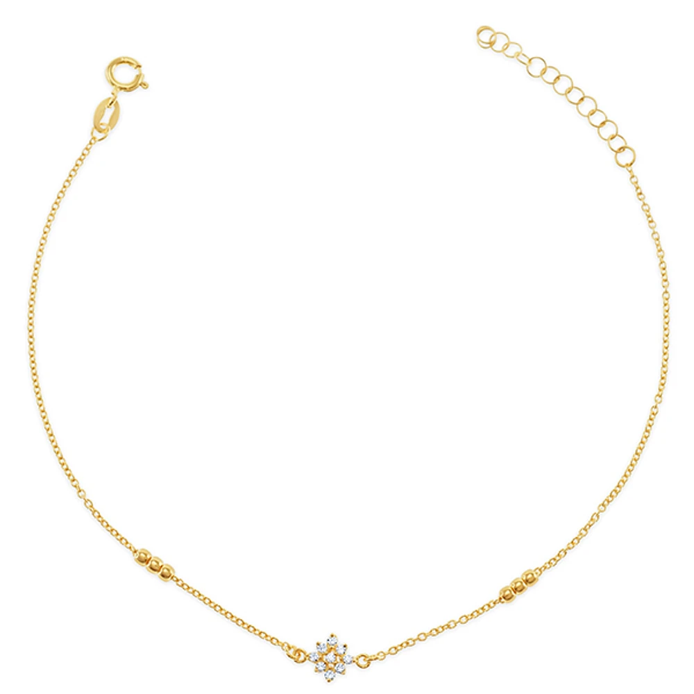 Gold Plated Sterling Silver Cubic Zirconia Flower Anklet 145109