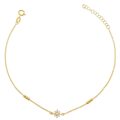 Gold Plated Sterling Silver Cubic Zirconia Flower Anklet 145109