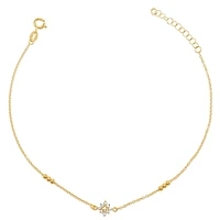 Gold Plated Sterling Silver Cubic Zirconia Flower Anklet 145109