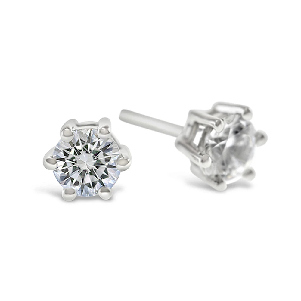 Sterling Silver Cubic Zirconia 8 Hearts 8 Arrows 5mm 6 Claws Studs 122628