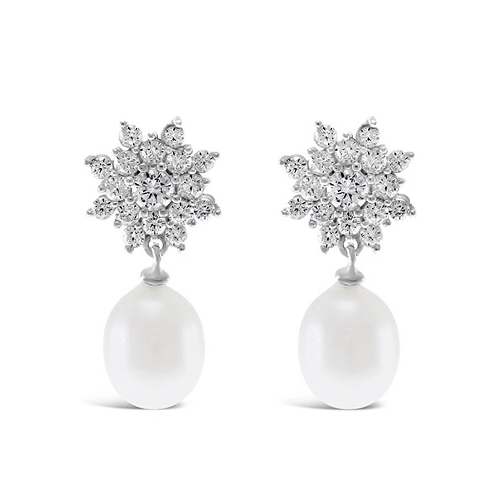 Sterling Silver Cubic Zirconia Pearl Earrings 146460