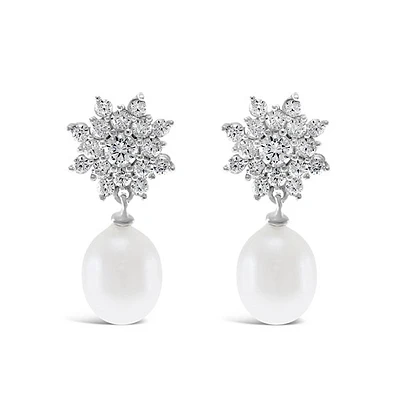 Sterling Silver Cubic Zirconia Pearl Earrings 146460