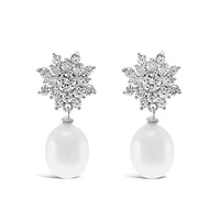 Sterling Silver Cubic Zirconia Pearl Earrings 146460