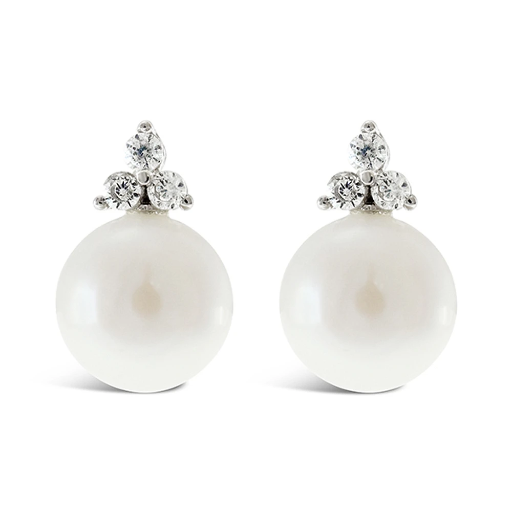 Sterling Silver Cubic Zirconia Pearl Earrings 143286