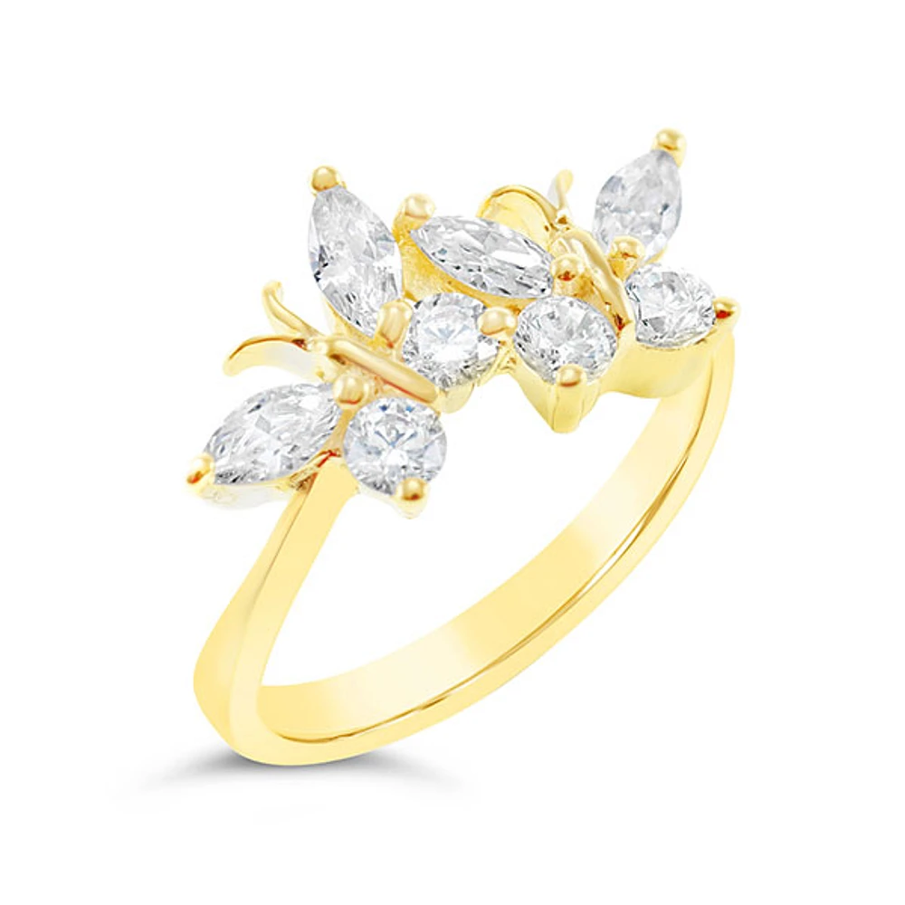 Gold Plated Sterling Silver Cubic Zirconia Butterfly Ring