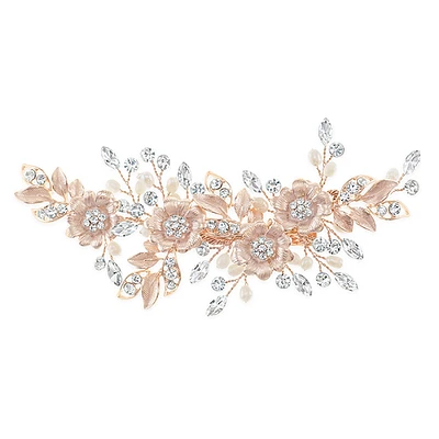 Bridal Rosegold Flower Pearl Hair Clip 152434