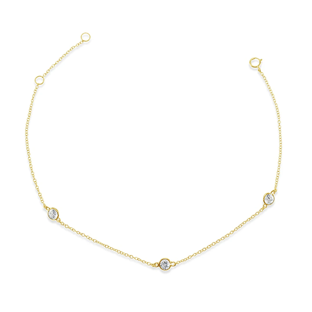 Gold Plated Sterling Silver Cubic Zirconia Bezel Anklet 143319