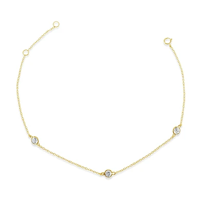 Gold Plated Sterling Silver Cubic Zirconia Bezel Anklet 143319