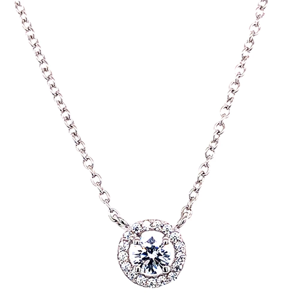 Sterling Silver Cubic Zirconia Round Outline Necklace 143470