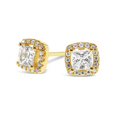 Gold Plated Sterling Silver Square Cubic Zirconia Earrings 144330
