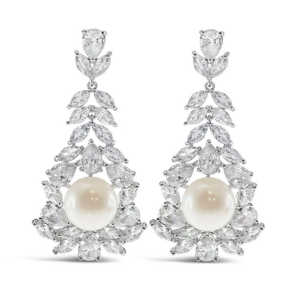 Bridal Pearl Cubic Zirconia Drop Earrings 145903