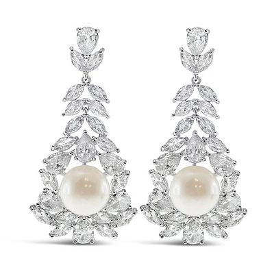 Bridal Pearl Cubic Zirconia Drop Earrings 145903