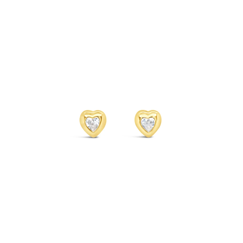 10k Yellow Gold Cubic Zirconia Heart Studs Earrings 153712