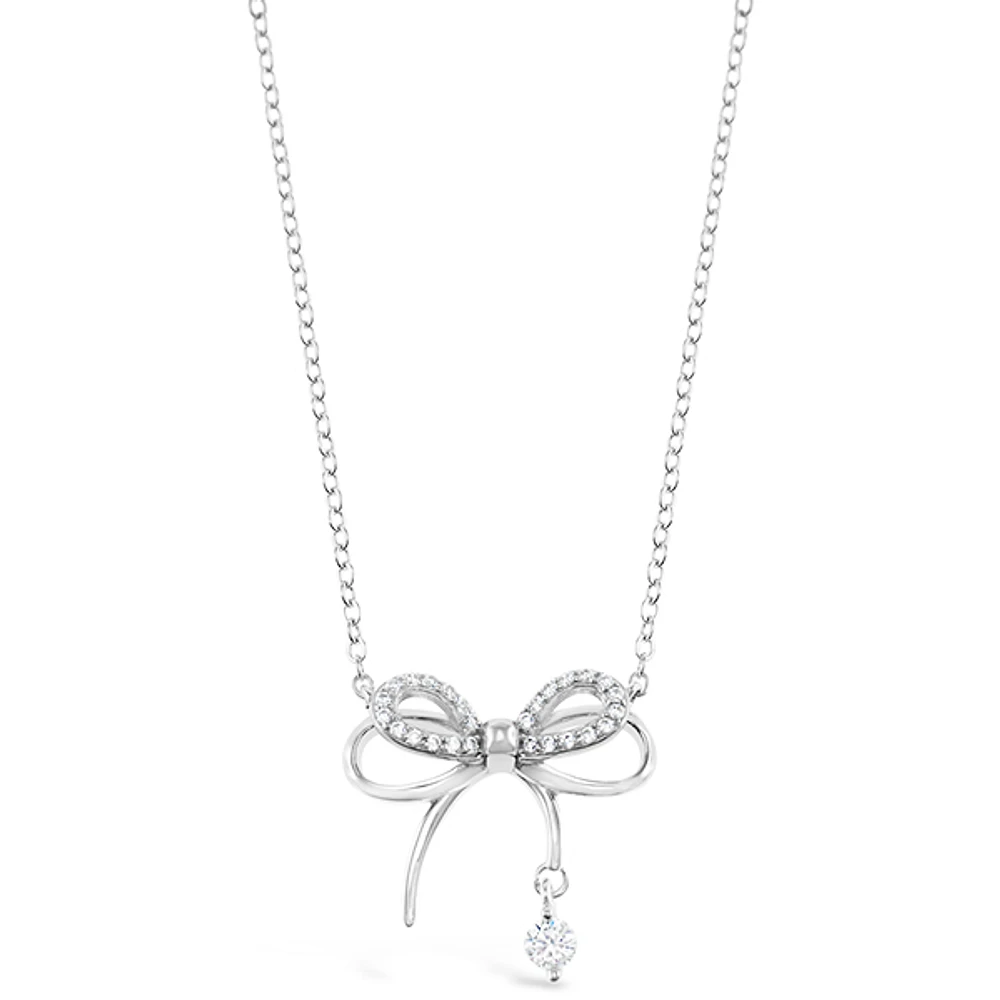 Sterling Silver Bow Cubic Zirconia Necklace 153079