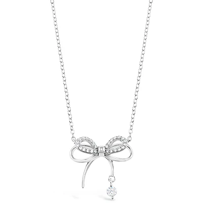 Sterling Silver Bow Cubic Zirconia Necklace 153079