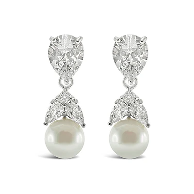 Bridal Pearl Cubic Zirconia Drop Earrings 139554