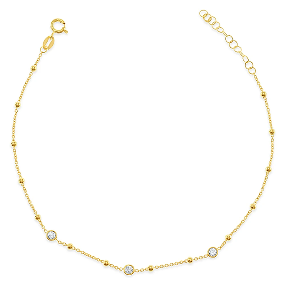Gold Plated Sterling Silver Cubic Zirconia Beads Anklet 145113