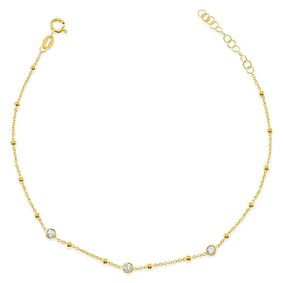 Gold Plated Sterling Silver Cubic Zirconia Beads Anklet 145113