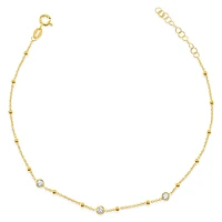 Gold Plated Sterling Silver Cubic Zirconia Beads Anklet 145113