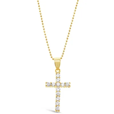Gold Plated Sterling Silver Cubic Zirconia Cross Necklace 143713