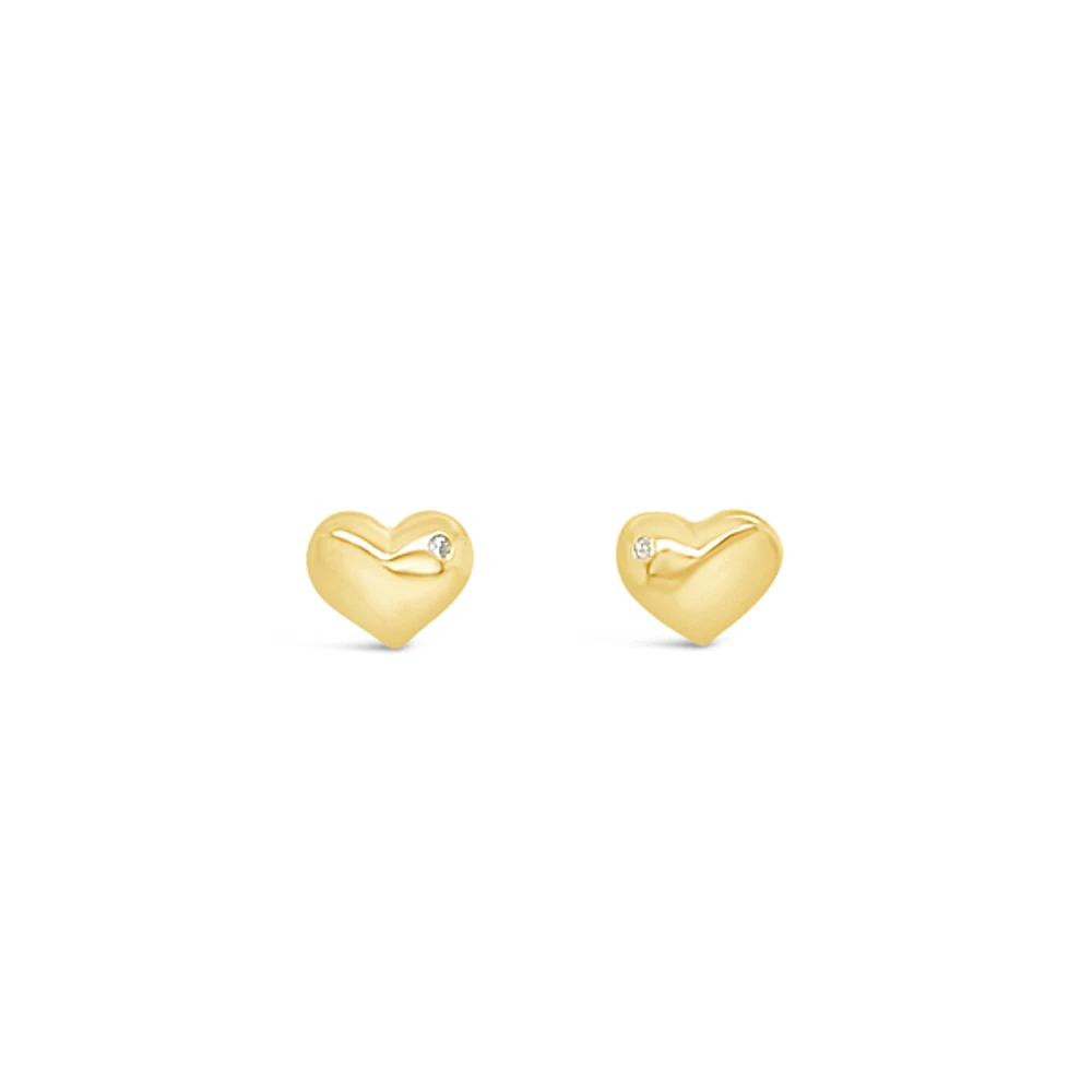 10k Yellow Gold Cubic Zirconia Heart Studs Earrings