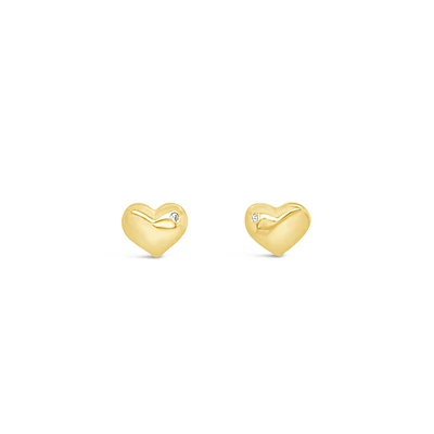 10k Yellow Gold Cubic Zirconia Heart Studs Earrings