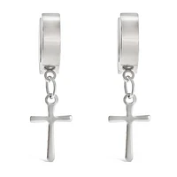 Stainless Steel Silver Cross Huggie Earrings 138269