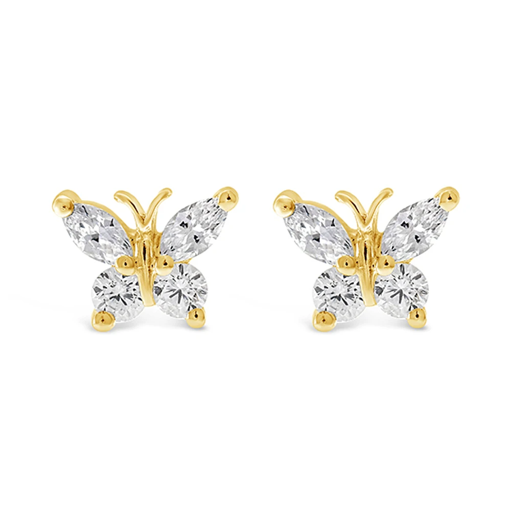Gold Plated Sterling Silver Cubic Zirconia Butterfly Earrings