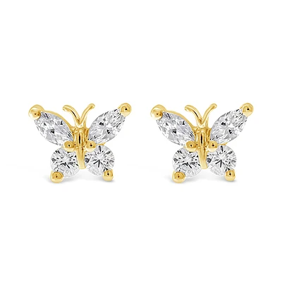 Gold Plated Sterling Silver Cubic Zirconia Butterfly Earrings