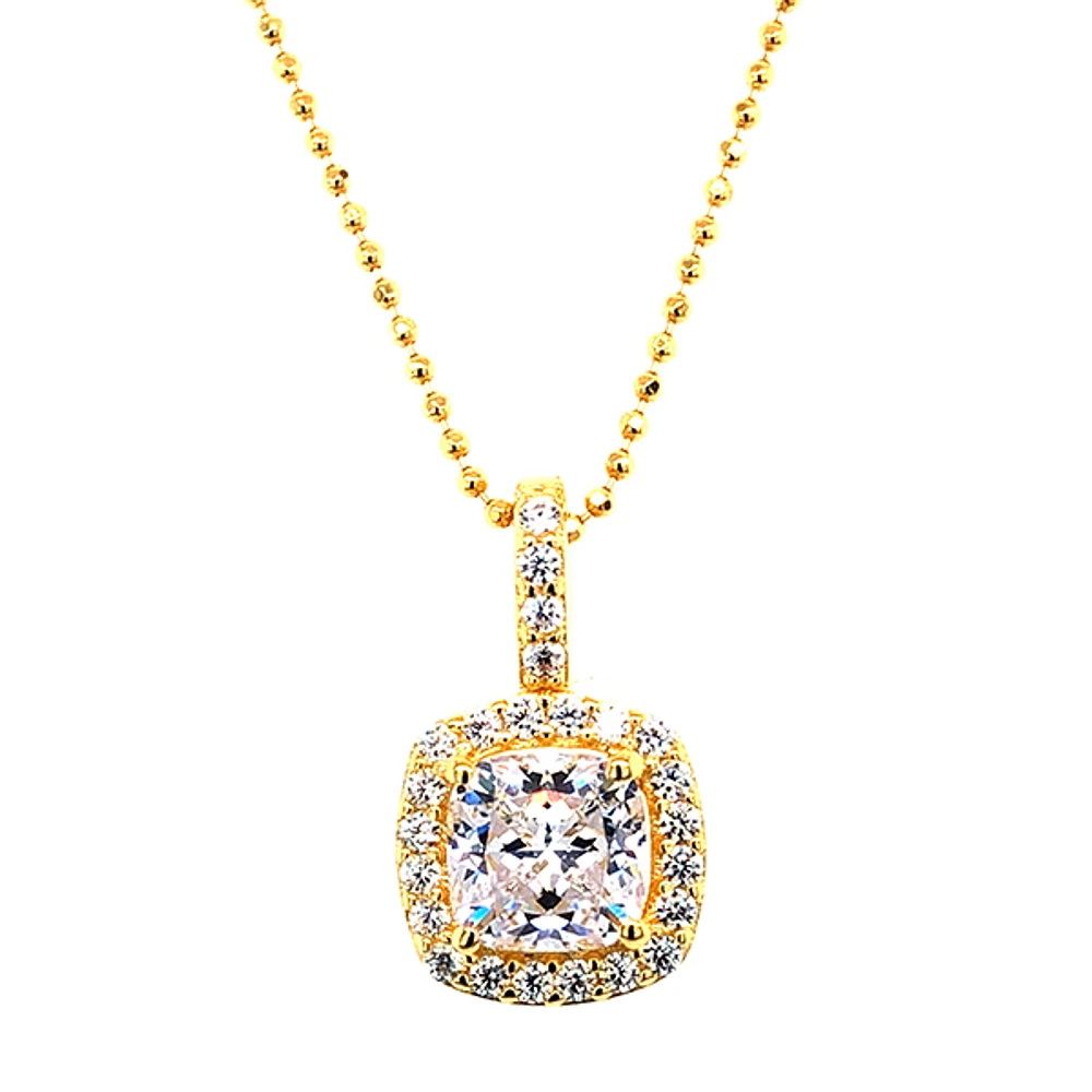 Gold Plated Sterling Silver Cubic Zirconia Square Necklace 143468