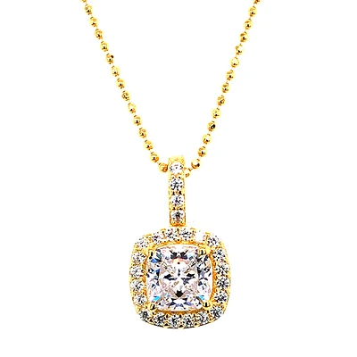 Gold Plated Sterling Silver Cubic Zirconia Square Necklace 143468