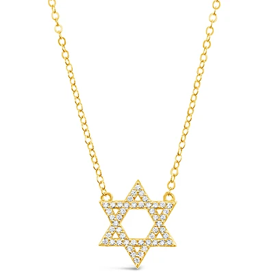 Gold Plated Sterling Silver Cubic Zirconia Star of David Necklace 151234
