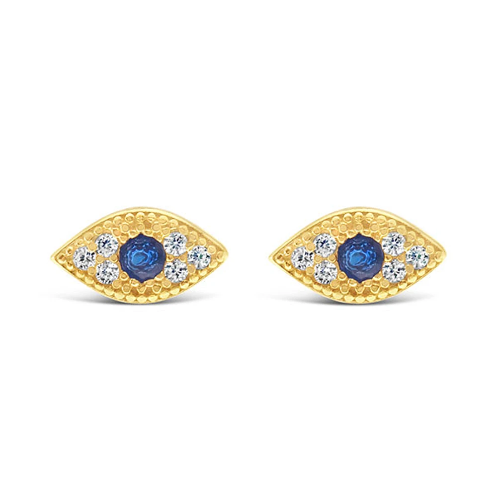 Gold Plated Sterling Silver Cubic Zirconia Evil Eyes Earrings 144884