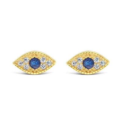 Gold Plated Sterling Silver Cubic Zirconia Evil Eyes Earrings 144884